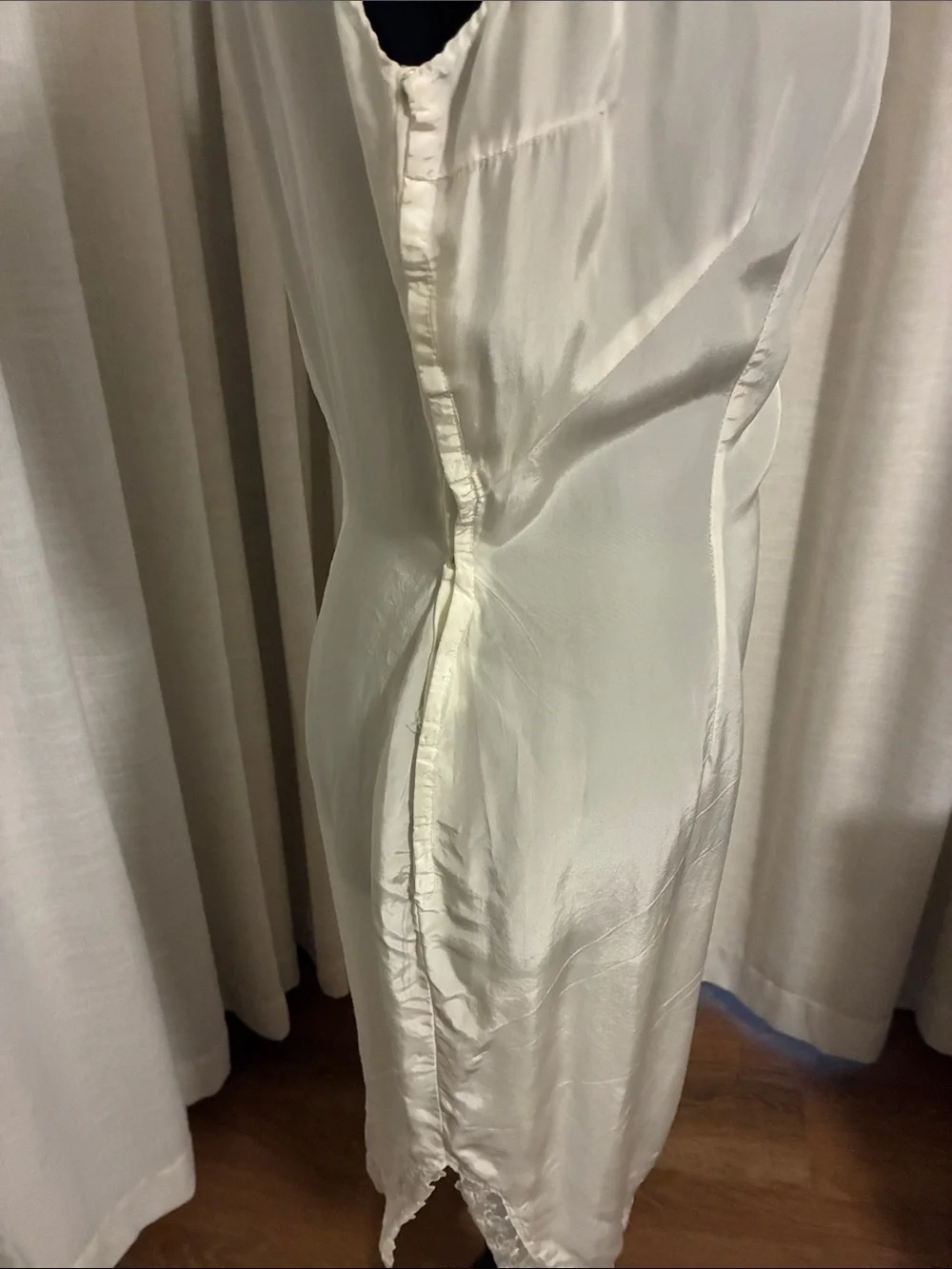 Vintage Cream Satin Chemise Slip with Lace Trim - Picture 2 of 6